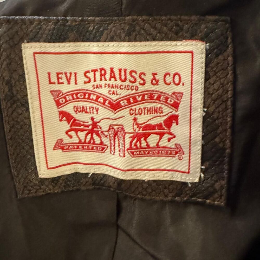 Levi’s Faux Leather Snake Print Moto Jacket Women’s L Brown Cropped Biker Zip - Picture 5 of 7